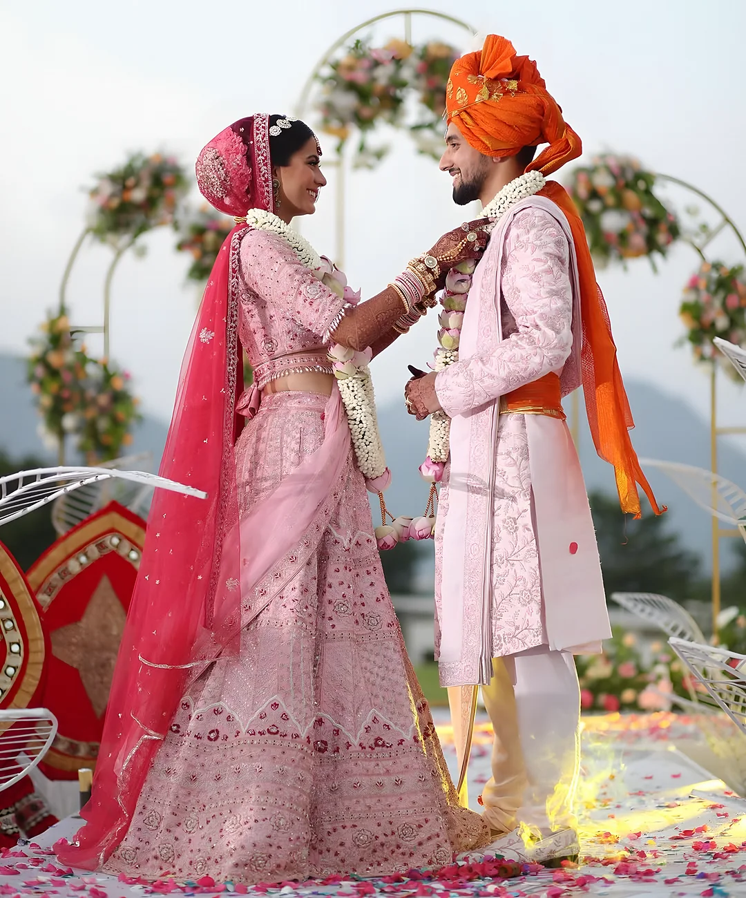 Couple at an outdoor mandap
