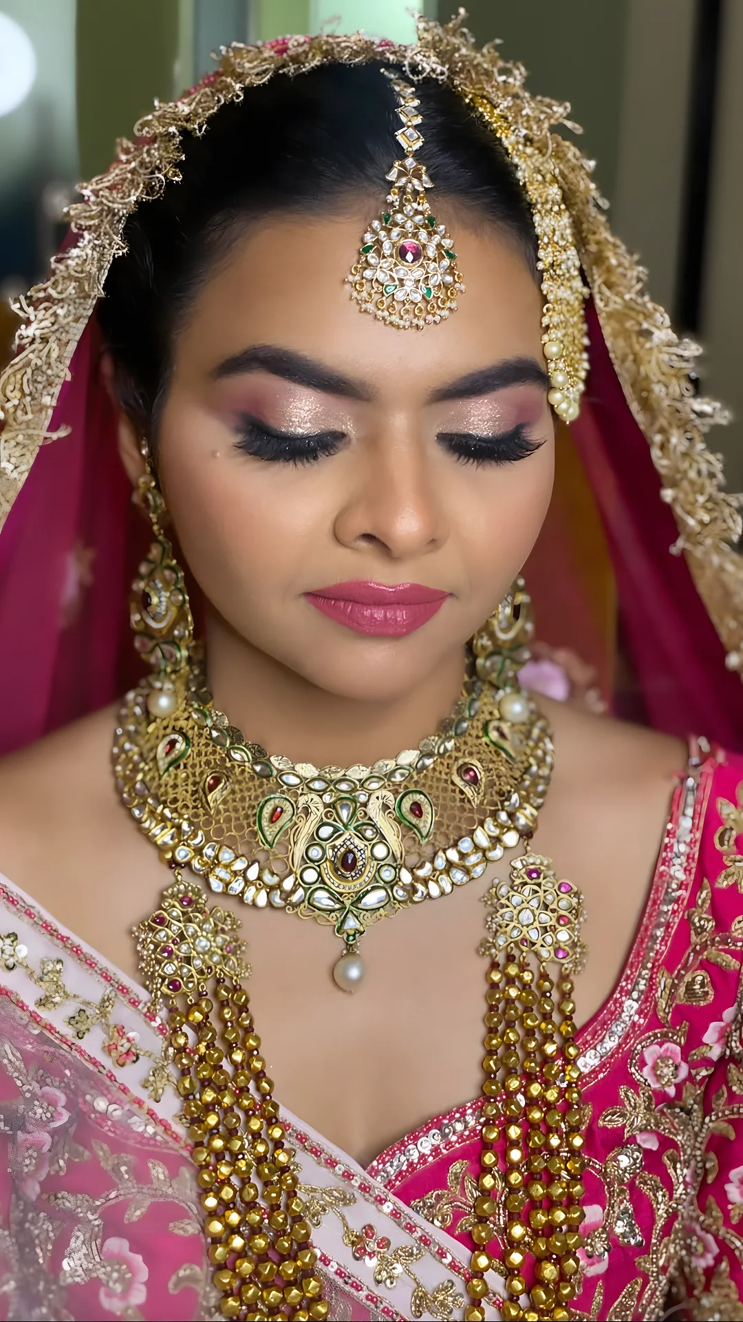 Bride in pink and gold